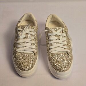 Hey Girl by Corkys Glaring Gold Glitter Platform Sneakers Womens 9 Low Top Shoes
